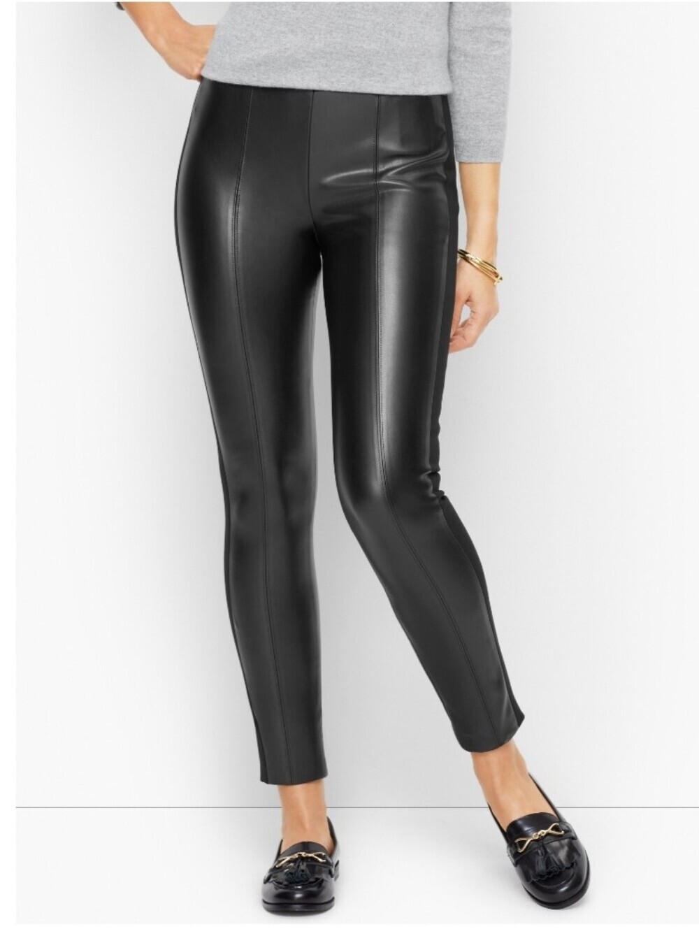 Talbots Portland Faux Leather Leggings  Womens Skinny Pants Stretch Black Sz 14